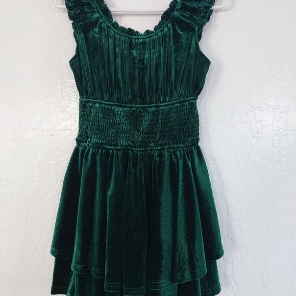UO Rosie Emerald Velvet Smocked Romper - Picture 2 of 6